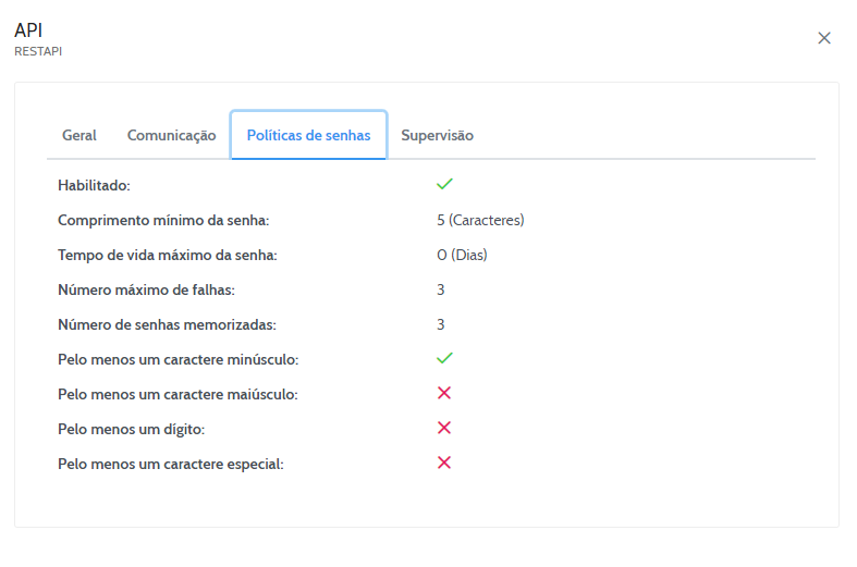 API - Políticas de senhas