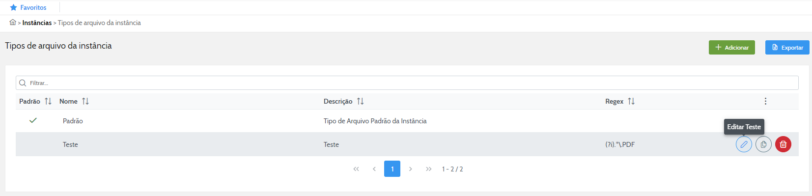 Editar tipo de arquivo da Instância