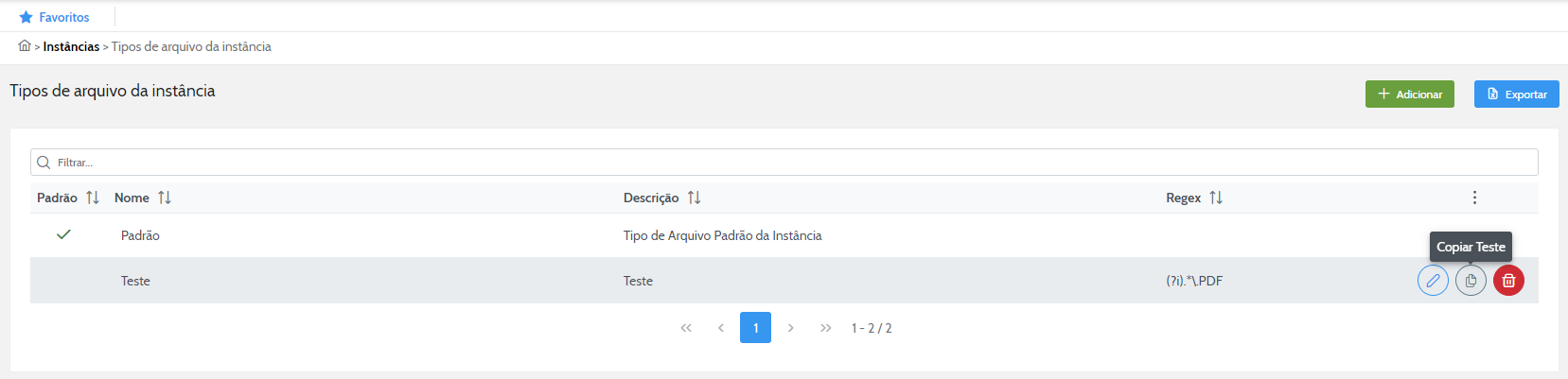 Editar tipo de arquivo da Instância