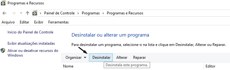 Desinstale a aplicação