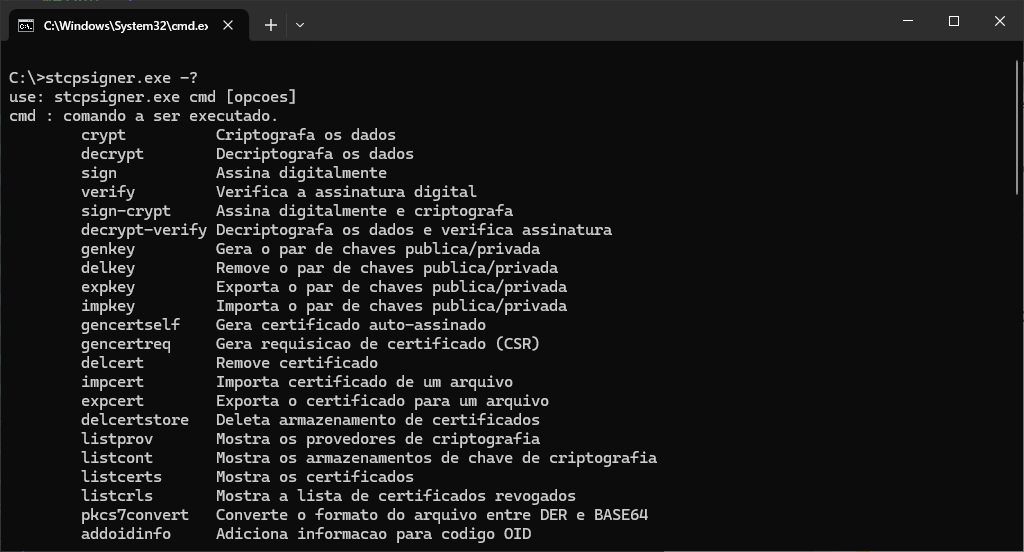 Descrição dos parâmetros do stcpsigner